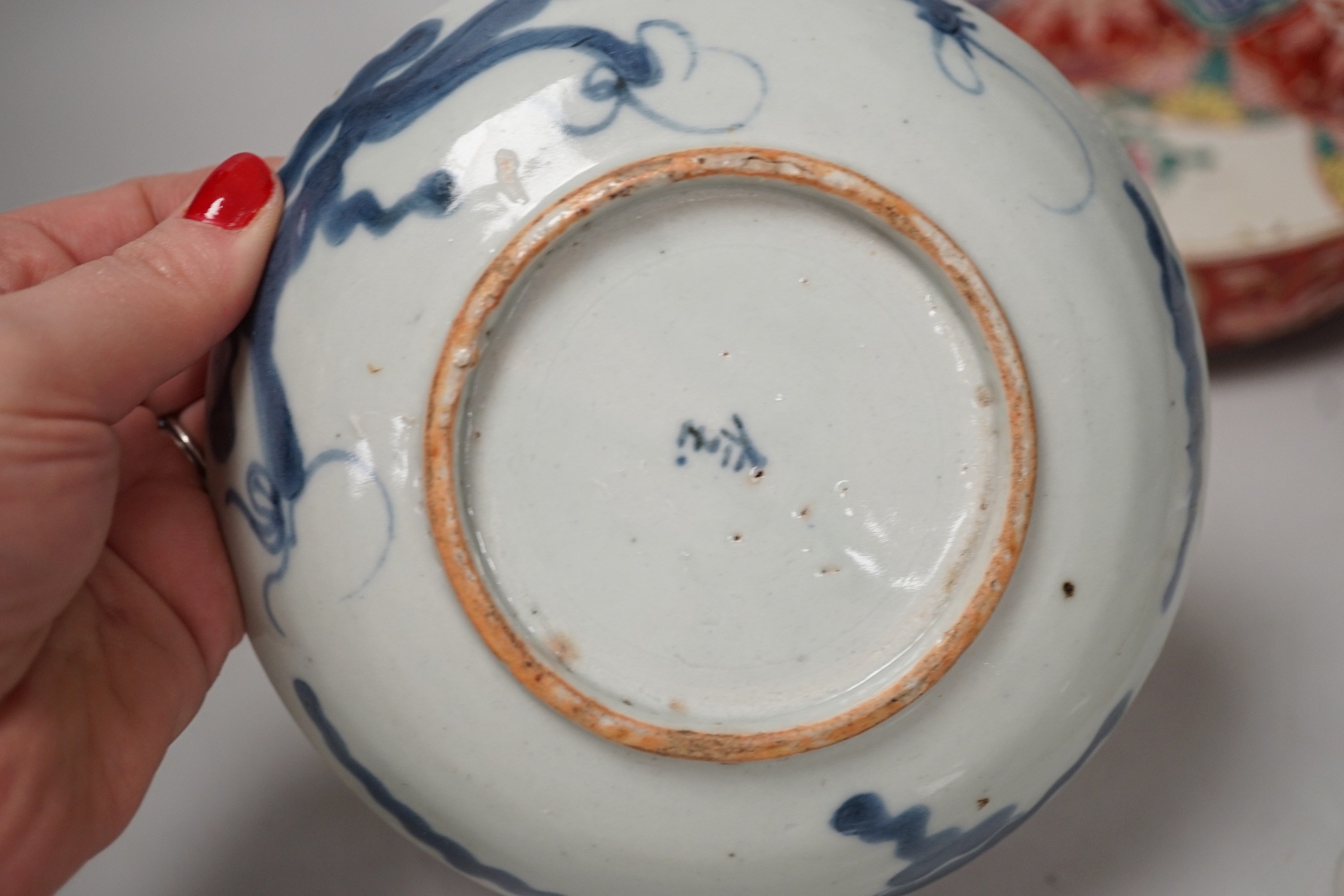 A Chinese famille rose bottle vase, 17cm tall, together with a group of oriental porcelain